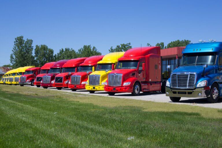 red, yellow and blue truck