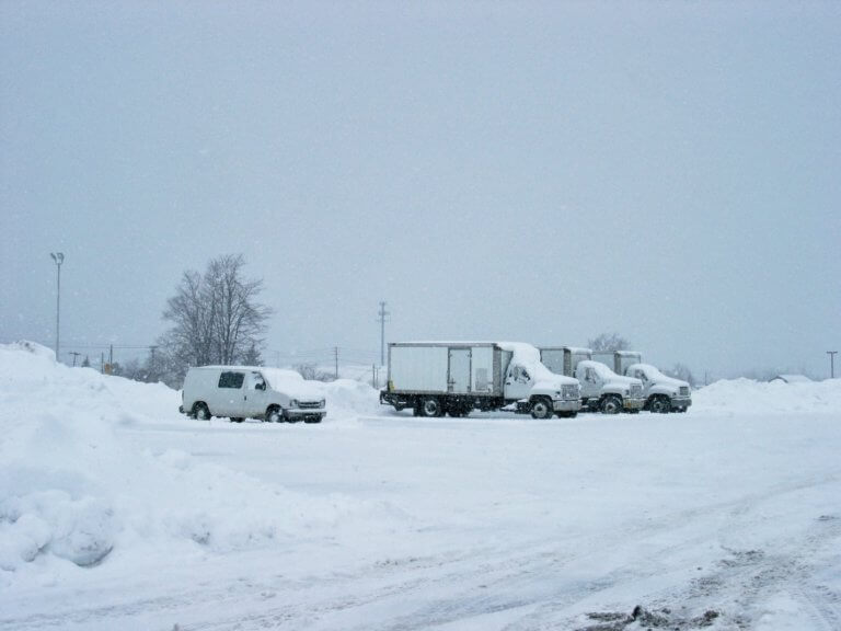 trucks in the snow