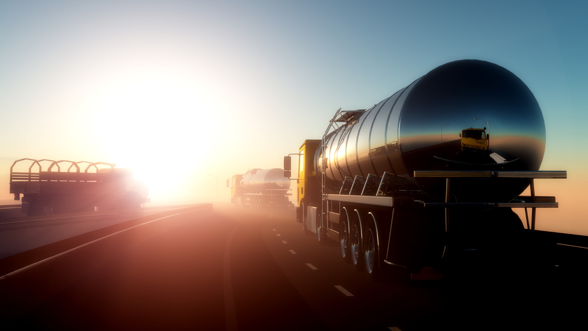 Fuel train carts with sunset