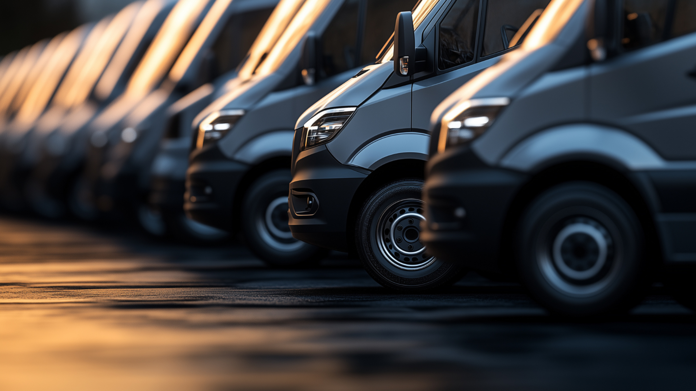 Commercial fleet of cargo vans representing business auto insurance and commercial vehicle coverage.